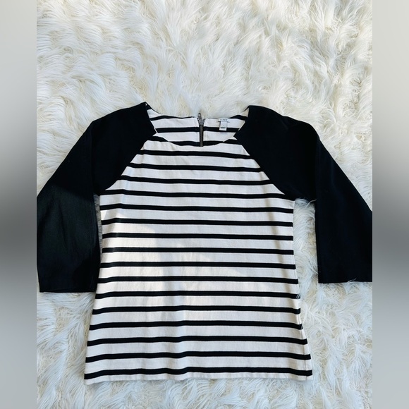 Jcrew three-quarter sleeve cream/beige and black top size small - Picture 1 of 8